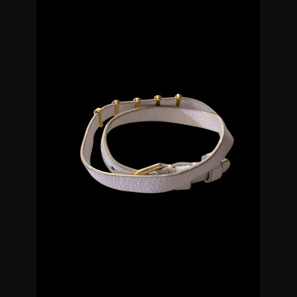 Stella & Dot Gold Tone Stud White Leather Wrap Bracelet 16" Long - Picture 5 of 11